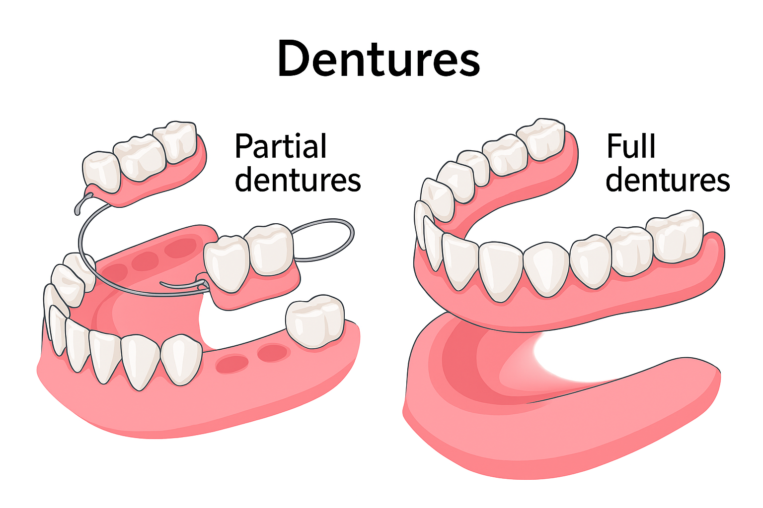 Partial and full dentures illustration