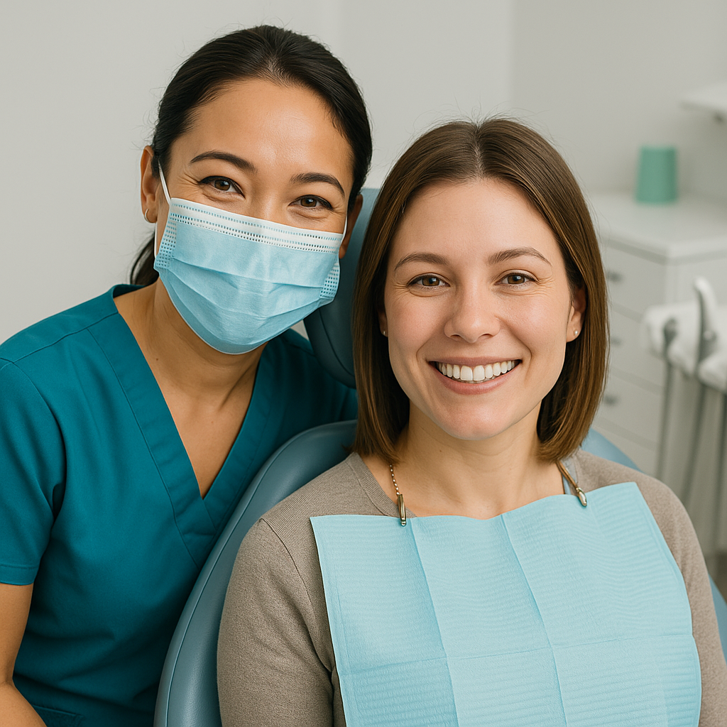 Dental hygienist with happy patient at Karen Dental Clinic